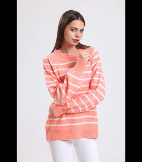 Ciepły damski sweter modny w paski ANNA (Pomarańczowy) Ciepły damski sweter modny w paski ANNA (Pomarańczowy)