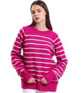 Ciepły damski sweter modny w paski ANNA (Różowy)