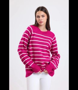 Ciepły damski sweter modny w paski ANNA (Różowy)