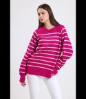 Ciepły damski sweter modny w paski ANNA (Różowy)