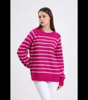 Ciepły damski sweter modny w paski ANNA (Różowy)