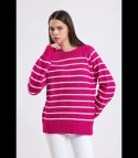 Ciepły damski sweter modny w paski ANNA (Różowy)