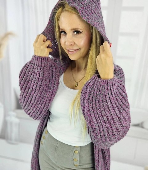 Długi ciepły kardigan sweter gruby splot VALERIA (Fioletowy) Długi ciepły kardigan sweter gruby splot VALERIA (Fioletowy)