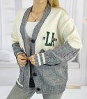 Sweter kardigan z naszywkami Los Angeles (Szary || Wielokolorowy)