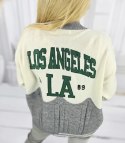Sweter kardigan z naszywkami Los Angeles (Szary || Wielokolorowy)
