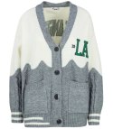 Sweter kardigan z naszywkami Los Angeles (Szary || Wielokolorowy)