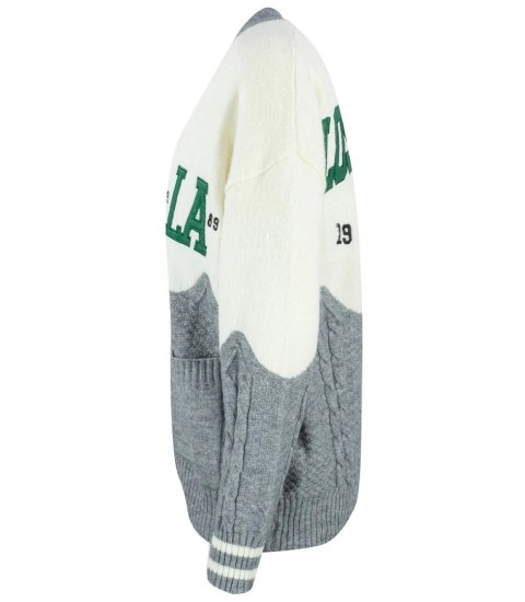 Sweter kardigan z naszywkami Los Angeles (Szary || Wielokolorowy) Sweter kardigan z naszywkami Los Angeles (Szary || Wielokolorowy)
