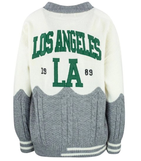 Sweter kardigan z naszywkami Los Angeles (Szary || Wielokolorowy) Sweter kardigan z naszywkami Los Angeles (Szary || Wielokolorowy)