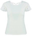 Bluzka koszulka krótki rękaw ozdobiona koronką Elegancka LUIZA (Biały)