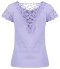 Bluzka koszulka krótki rękaw ozdobiona koronką Elegancka LUIZA (Fioletowy)
