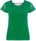 Bluzka koszulka krótki rękaw ozdobiona koronką Elegancka LUIZA (Zielony)