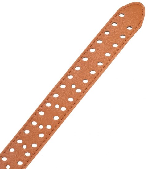 Damski pasek z eko skóry z ozdobnymi dziurkami Elegancki 115x3 cm (Brązowy) Damski pasek z eko skóry z ozdobnymi dziurkami Elegancki 115x3 cm (Brązowy)