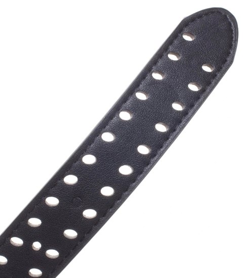 Damski pasek z eko skóry z ozdobnymi dziurkami Elegancki 115x3 cm (Czarny) Damski pasek z eko skóry z ozdobnymi dziurkami Elegancki 115x3 cm (Czarny)