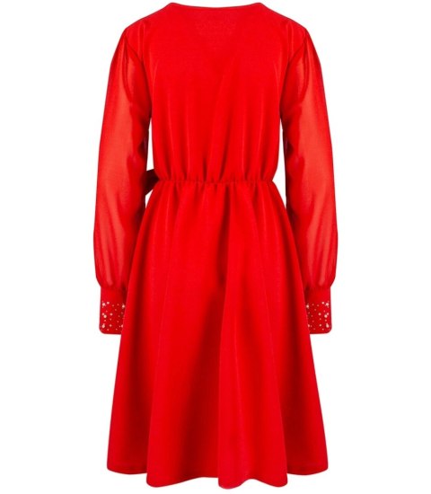 Elegancka sukienka Adele rozkloszowany dół ozdobiona perłami (Czerwony) Elegancka sukienka Adele rozkloszowany dół ozdobiona perłami (Czerwony)