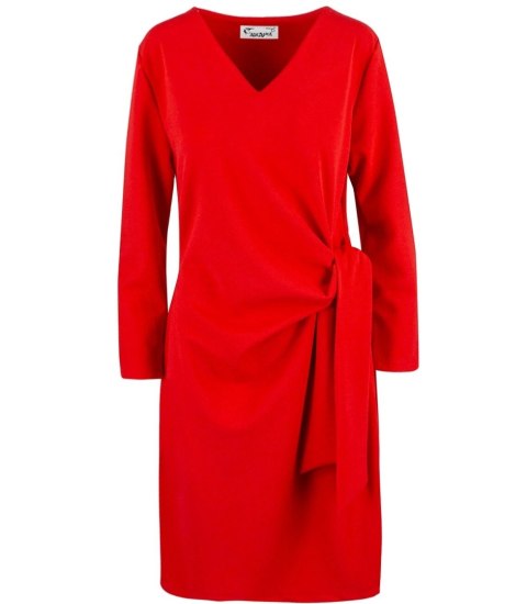 Elegancka sukienka Aria prosty fason z marszczeniem i szarfą (Czerwony) Elegancka sukienka Aria prosty fason z marszczeniem i szarfą (Czerwony)