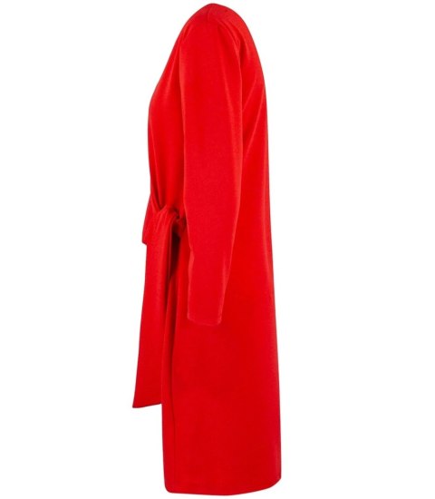 Elegancka sukienka Aria prosty fason z marszczeniem i szarfą (Czerwony) Elegancka sukienka Aria prosty fason z marszczeniem i szarfą (Czerwony)