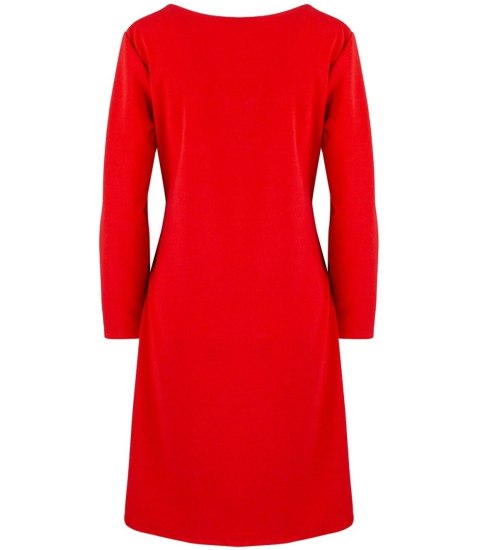 Elegancka sukienka Aria prosty fason z marszczeniem i szarfą (Czerwony) Elegancka sukienka Aria prosty fason z marszczeniem i szarfą (Czerwony)