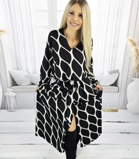 Elegancka sukienka maxi w geometryczny wzór Niezwykła MARIBEL (Czarny) Elegancka sukienka maxi w geometryczny wzór Niezwykła MARIBEL (Czarny)