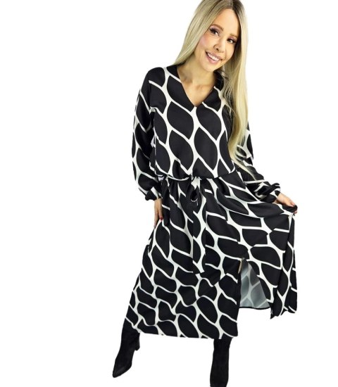 Elegancka sukienka maxi w geometryczny wzór Niezwykła MARIBEL (Czarny) Elegancka sukienka maxi w geometryczny wzór Niezwykła MARIBEL (Czarny)