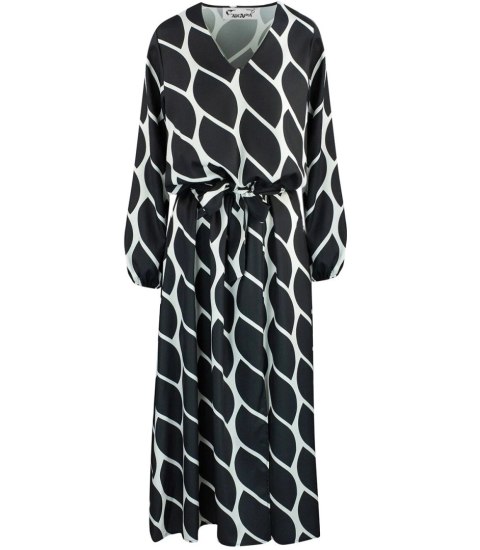Elegancka sukienka maxi w geometryczny wzór Niezwykła MARIBEL (Czarny) Elegancka sukienka maxi w geometryczny wzór Niezwykła MARIBEL (Czarny)
