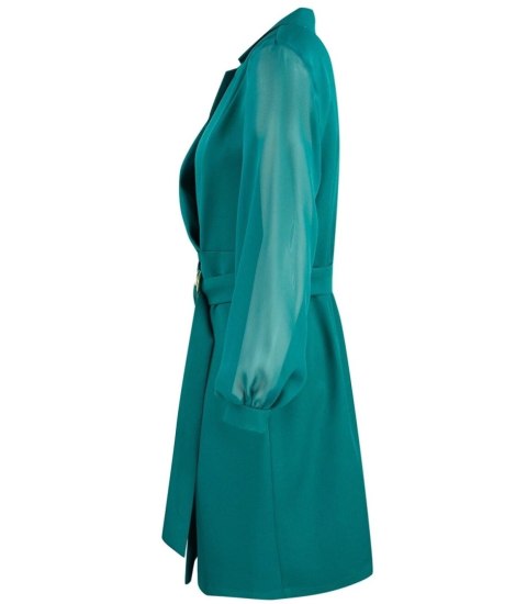 Elegancka sukienka o kroju marynarki Pasek w talii Złote guziki ARIEL (Zielony) Elegancka sukienka o kroju marynarki Pasek w talii Złote guziki ARIEL (Zielony)