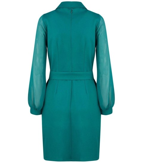 Elegancka sukienka o kroju marynarki Pasek w talii Złote guziki ARIEL (Zielony) Elegancka sukienka o kroju marynarki Pasek w talii Złote guziki ARIEL (Zielony)