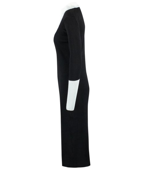 Elegancka sukienka prążkowana z kołnierzykiem LILA (Czarny) Elegancka sukienka prążkowana z kołnierzykiem LILA (Czarny)