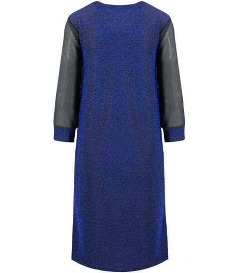 Elegancka sukienka trapezowa z brokatem długość midi SOFIA (Niebieski) Elegancka sukienka trapezowa z brokatem długość midi SOFIA (Niebieski)
