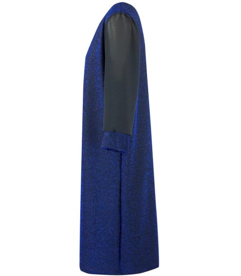 Elegancka sukienka trapezowa z brokatem długość midi SOFIA (Niebieski) Elegancka sukienka trapezowa z brokatem długość midi SOFIA (Niebieski)