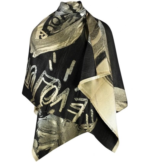 Elegancki dwustronny szalik z złotą nitką i roślinnym wzorem (Wielokolorowy || Czarny) Elegancki dwustronny szalik z złotą nitką i roślinnym wzorem (Wielokolorowy || Czarny)
