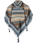 Piękna chusta szalik z frędzlami orientalny print (Szary || Wielokolorowy)