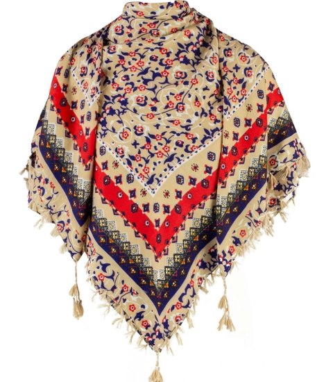 Piękna chusta szalik z frędzlami print w kwiaty (Wielokolorowy || Beżowy)