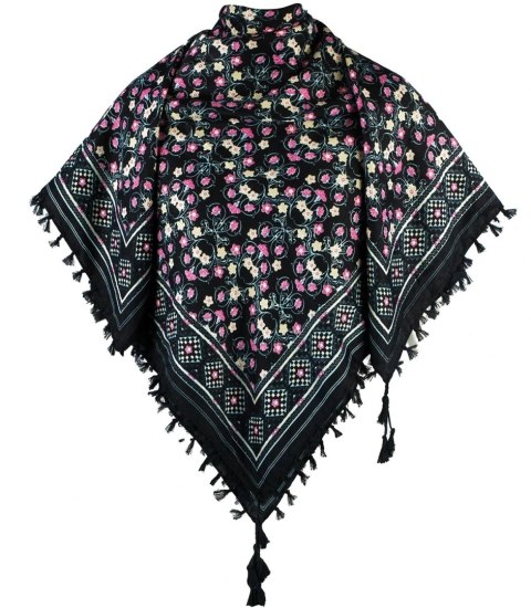 Piękna chusta szalik z frędzlami print w kwiaty (Wielokolorowy || Czarny) Piękna chusta szalik z frędzlami print w kwiaty (Wielokolorowy || Czarny)