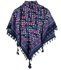 Piękna chusta szalik z frędzlami print w kwiaty (Wielokolorowy || Niebieski)