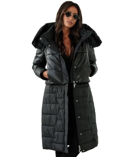 Pikowany płaszcz 2w1 z kapturem Ocieplony Elegancka AMANDA (Czarny) Pikowany płaszcz 2w1 z kapturem Ocieplony Elegancka AMANDA (Czarny)