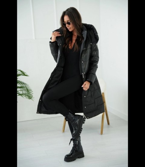 Pikowany płaszcz 2w1 z kapturem Ocieplony Elegancka AMANDA (Czarny) Pikowany płaszcz 2w1 z kapturem Ocieplony Elegancka AMANDA (Czarny)