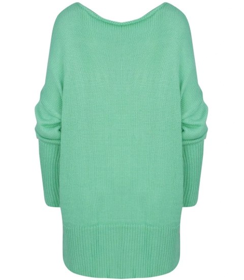 Sweter damski gładki luźny z dlłuższym tyłem SOPHIA (Zielony) Sweter damski gładki luźny z dlłuższym tyłem SOPHIA (Zielony)