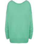 Sweter damski w kolorowe kwiaty z dlłuższym tyłem LILANA (Zielony || Wielokolorowy)