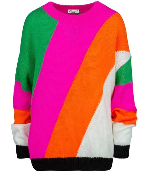 Sweter damski w kolorowe skośne pasy LINDA (Pomarańczowy || Wielokolorowy) Sweter damski w kolorowe skośne pasy LINDA (Pomarańczowy || Wielokolorowy)