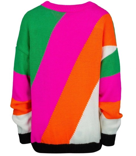 Sweter damski w kolorowe skośne pasy LINDA (Pomarańczowy || Wielokolorowy) Sweter damski w kolorowe skośne pasy LINDA (Pomarańczowy || Wielokolorowy)