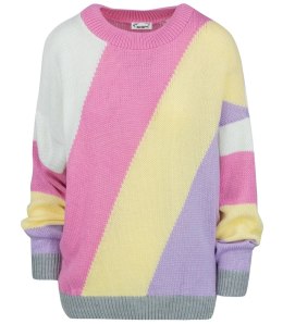Sweter damski w kolorowe skośne pasy LINDA (Różowy || Wielokolorowy)