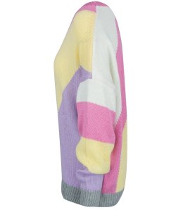 Sweter damski w kolorowe skośne pasy LINDA (Różowy || Wielokolorowy)