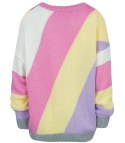 Sweter damski w kolorowe skośne pasy LINDA (Różowy || Wielokolorowy)