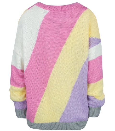 Sweter damski w kolorowe skośne pasy LINDA (Różowy || Wielokolorowy) Sweter damski w kolorowe skośne pasy LINDA (Różowy || Wielokolorowy)