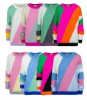 Sweter damski w kolorowe skośne pasy LINDA (Różowy || Wielokolorowy)
