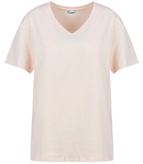 Bluzka koszulka t-shirt basic dekolt w serek ALDONA (Różowy) Bluzka koszulka t-shirt basic dekolt w serek ALDONA (Różowy)