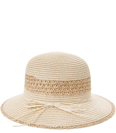 Damski kapelusz słomkowy chapeau-cloche złota nitka (Beżowy)