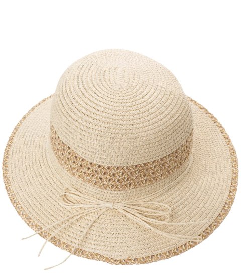 Damski kapelusz słomkowy chapeau-cloche złota nitka (Beżowy) Damski kapelusz słomkowy chapeau-cloche złota nitka (Beżowy)