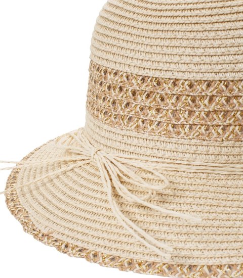 Damski kapelusz słomkowy chapeau-cloche złota nitka (Beżowy) Damski kapelusz słomkowy chapeau-cloche złota nitka (Beżowy)