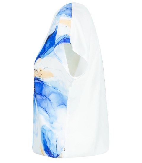 Elegancka bluzka zgumką w pasie i kwiatowym nadrukiem SIMON (Biały || Niebieski) Elegancka bluzka zgumką w pasie i kwiatowym nadrukiem SIMON (Biały || Niebieski)